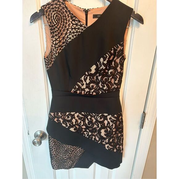 BCBGMAXAZRIA Dalia Mini Dress Size 0 Black Beige Lace Whimsigoth Fairy Grunge - Picture 1 of 5